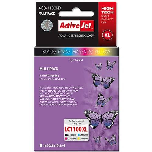 Cartus cerneala compatibil Multipack ActiveJet ABB-1100NX Brother Black Cyan Magenta Yellow, EXPACJABR0037